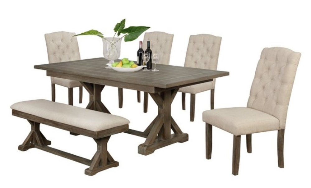 Mazikeen 6-Pc Beige Wood Dining Table Set