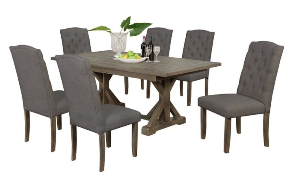 Mazikeen 7-Pc Gray Wood Dining Table Set