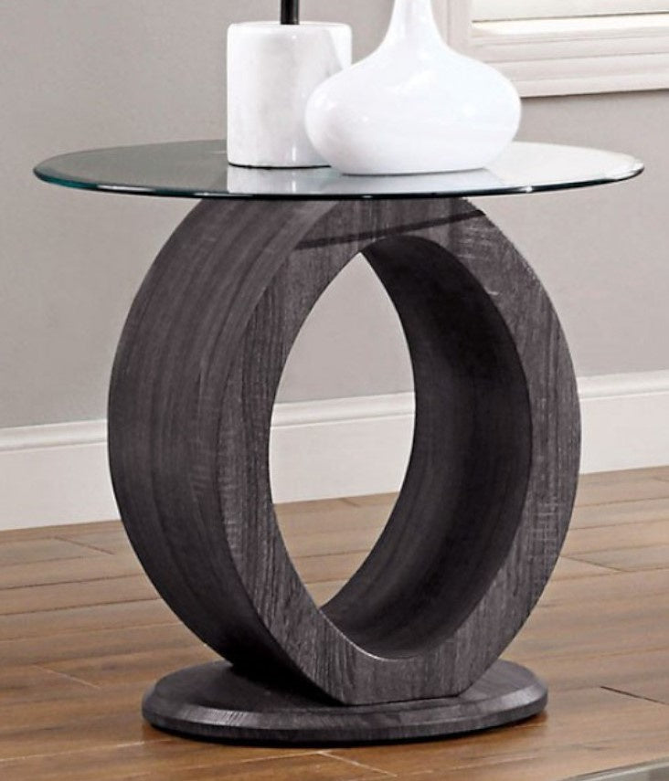 Lodia Gray Wood/Tempered Glass End Table