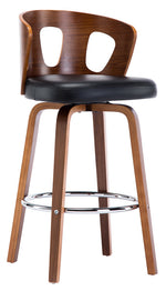 Madalyn Black Faux Leather/Walnut Wood Bar Stool