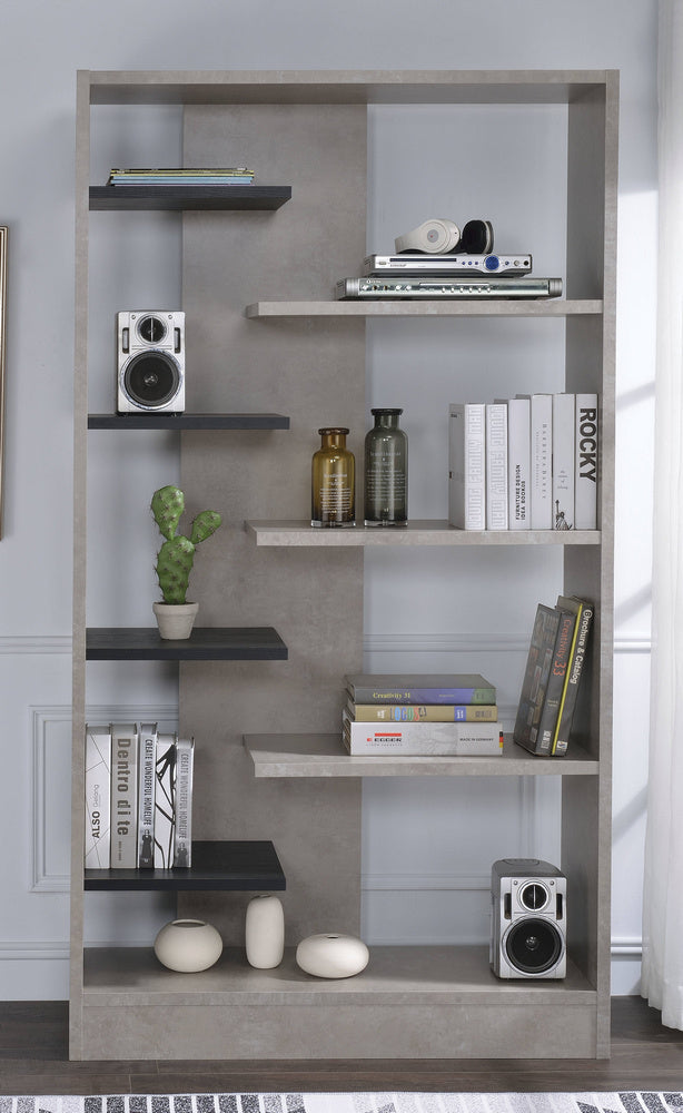 Magna Faux Concrete/Black Wood Bookcase