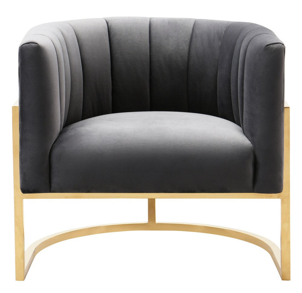 Magnolia Grey Velvet/Gold Finish Metal Accent Chair