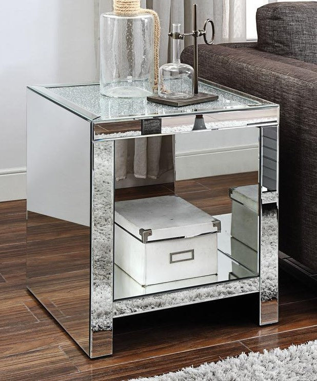 Malish Mirrored Square End Table with Faux Glam Inlay