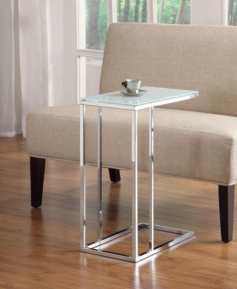 Marianna Chrome Metal Snack Table with Glass Top