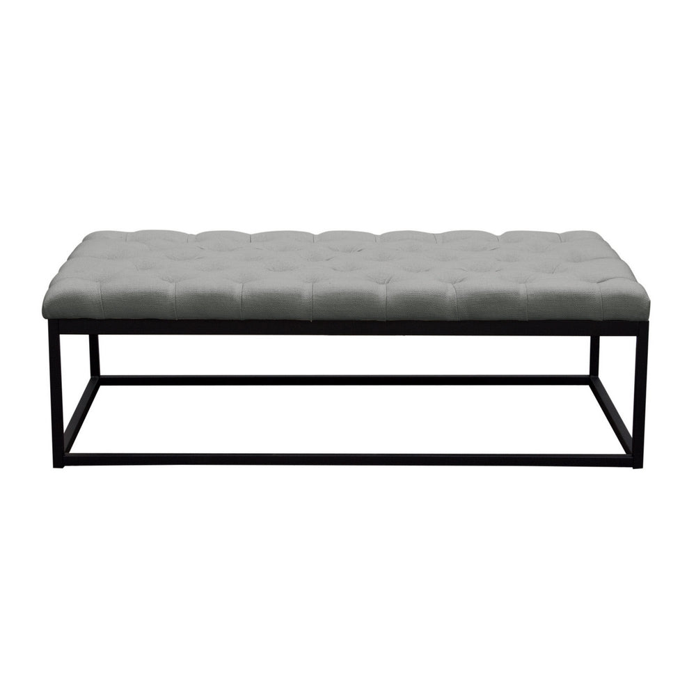 Mateo Grey Linen/Black Metal Large Tufted Bench