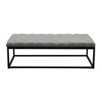 Mateo Grey Linen/Black Metal Large Tufted Bench