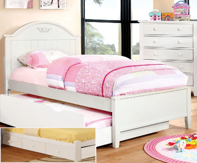 Medina White Wood Twin Bed w/Underbed Drawers