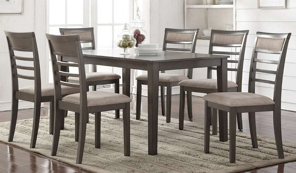 Melyssa 7-Pc Brown Linen/Wood Dining Set