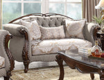 Miyeon Fabric/Cherry Wood Loveseat with 3 Pillows