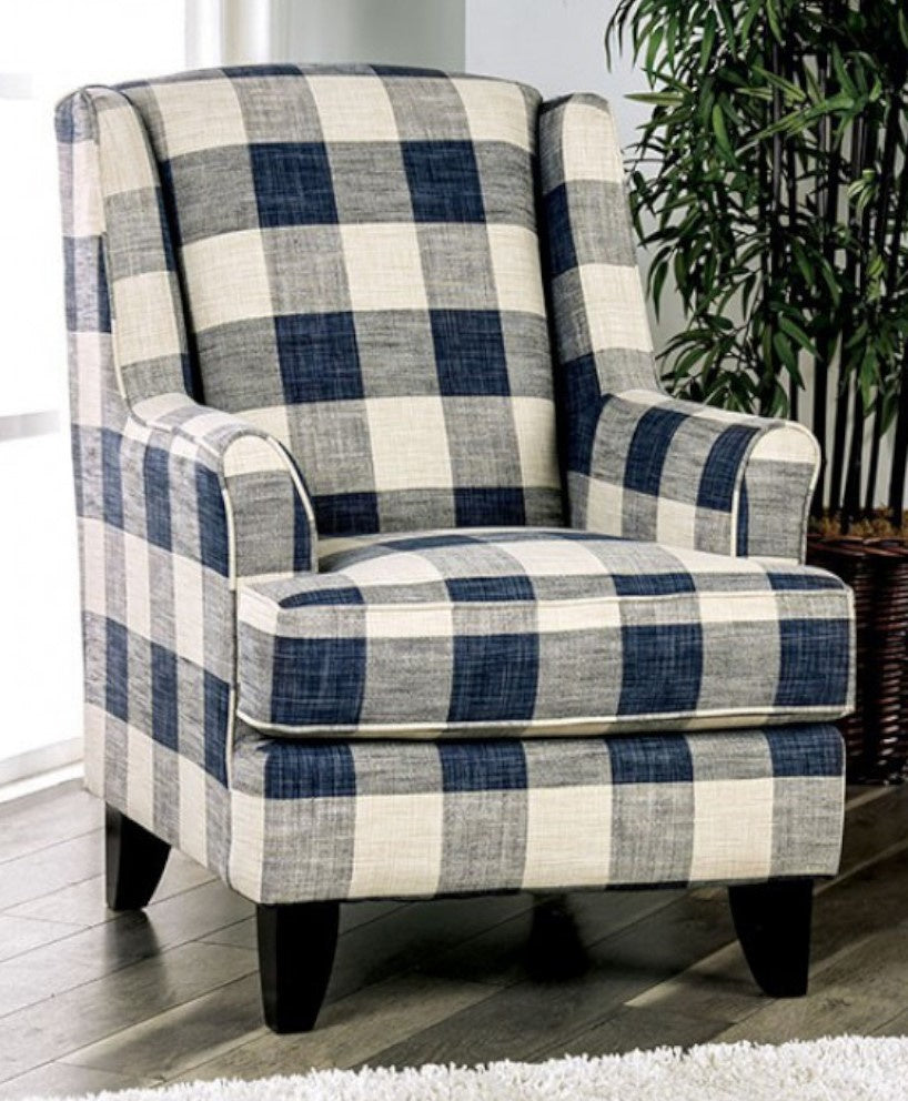 Nash Checkered Pattern Linen-Like Fabric Chair