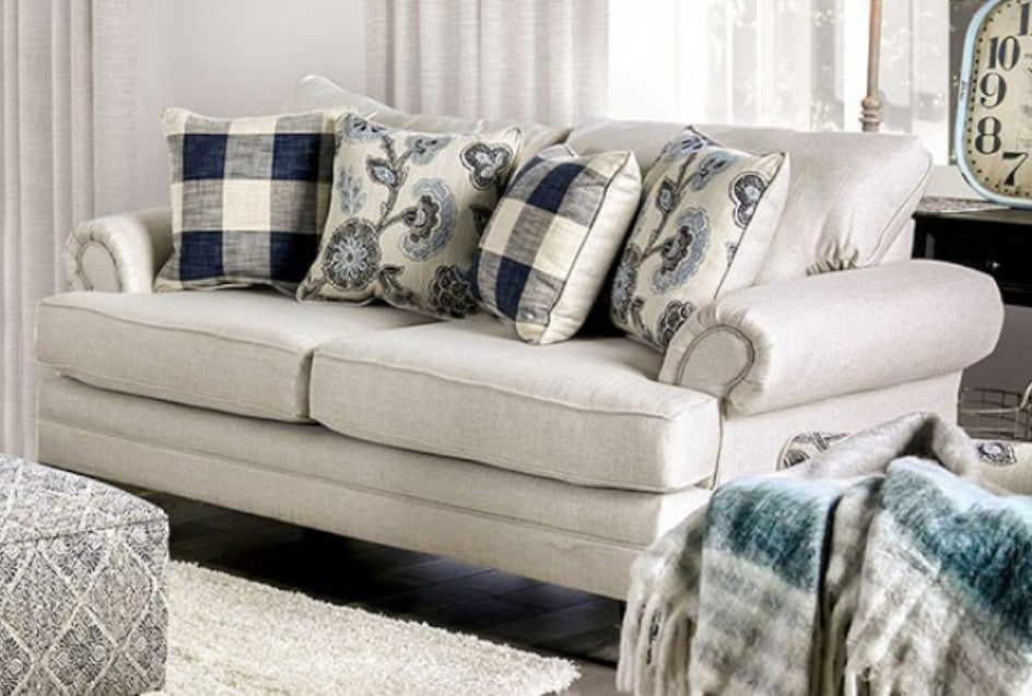 Nash Ivory Linen-Like Fabric Loveseat