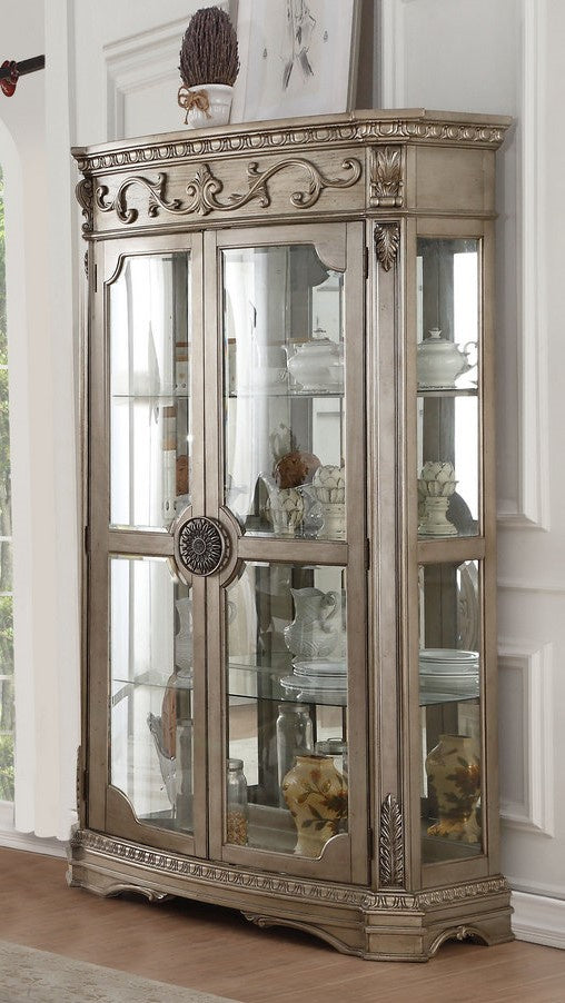 Northville Antique Silver Wood/Glass Curio with Touch Light