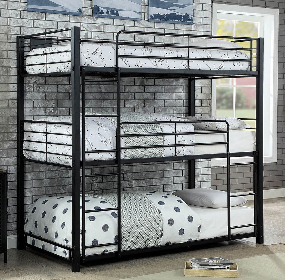 Olga I Sand Black Metal Full Triple Decker Bed