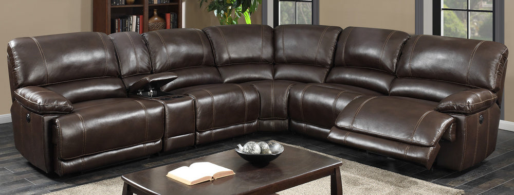 Olivia 6-Pc Brown Faux Leather Power Recliner Sectional