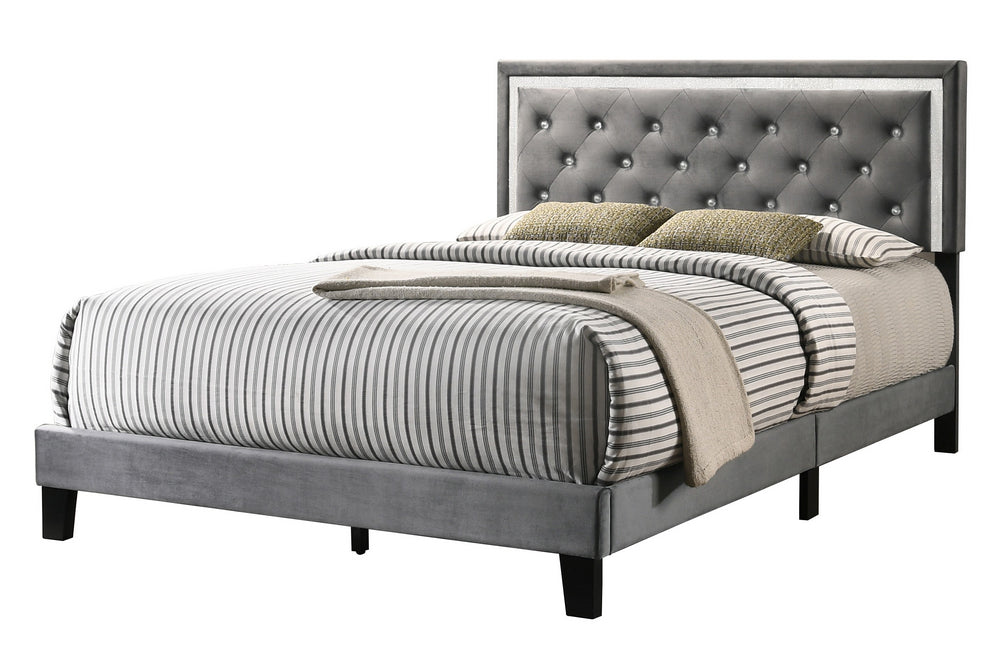 Presley Gray Velvet Fabric Queen Bed