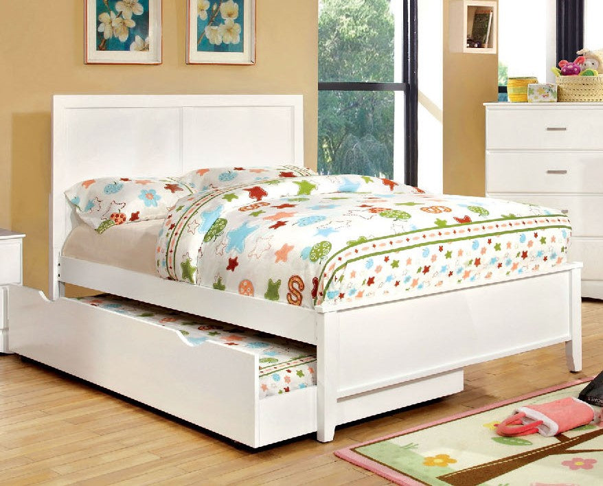 Prismo White Wood Full Bed with Trundle