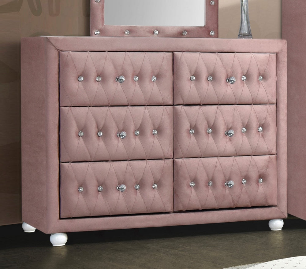 Reggie Pink Fabric Upholstered 6-Drawer Dresser