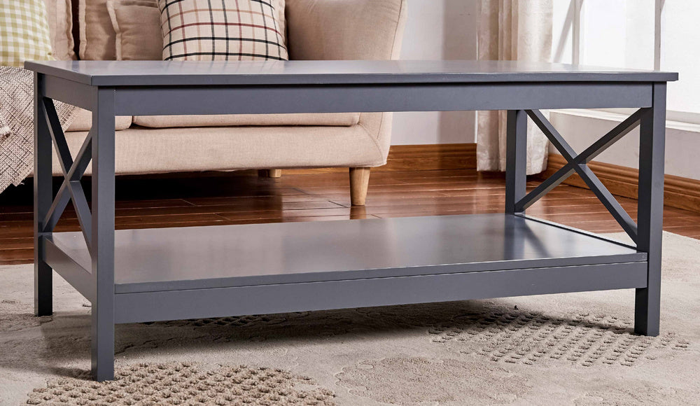 Rosalie Gray Wood Coffee Table w/Bottom Shelf