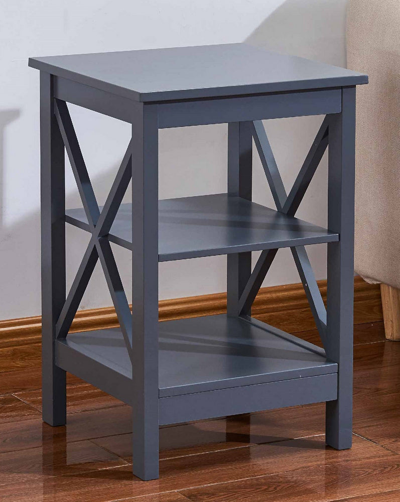 Rosalie Gray Wood End Table w/2 Bottom Shelves