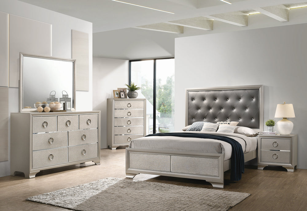 Salford 5-Pc Charcoal Grey/Metallic Sterling King Bedroom Set