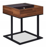 Sara II Walnut Wood/Sandy Black Metal Square End Table