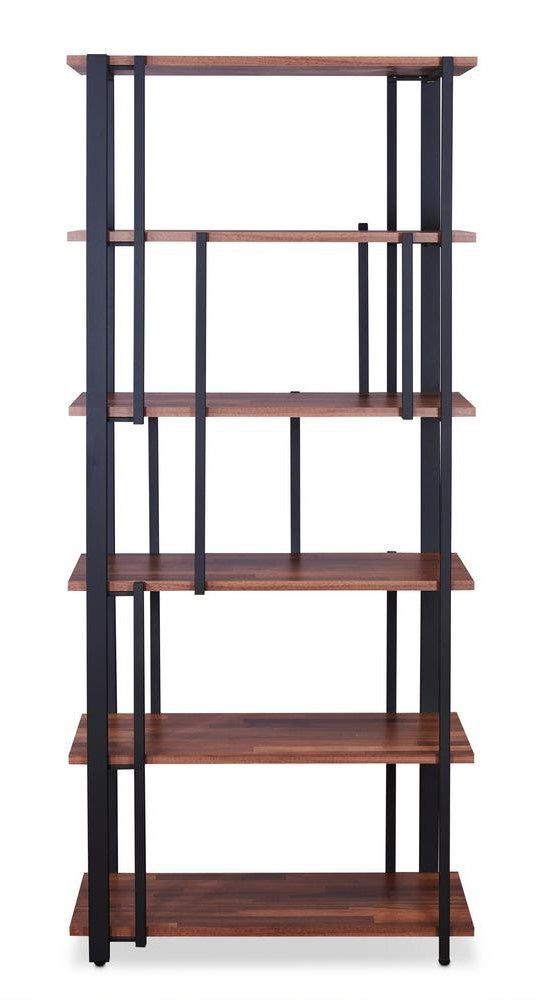 Sara Walnut Wood/Sandy Black Metal Bookcase with 6 Shelves