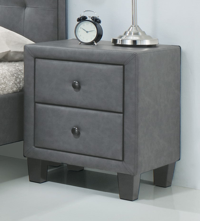 Saveria 2-Tone Gray PU Leather Nightstand