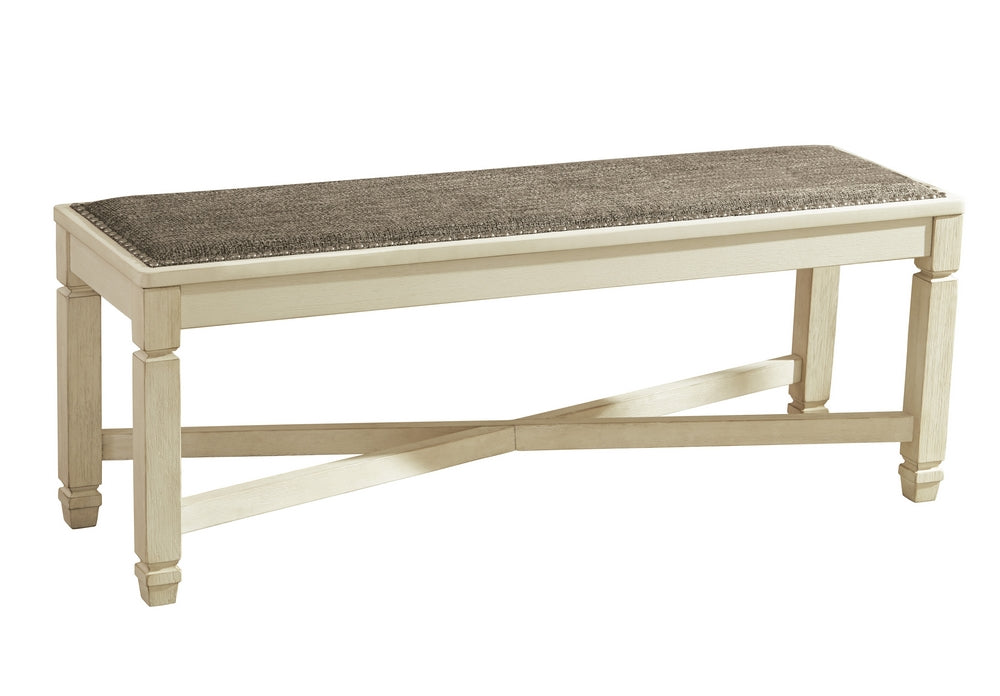 Bolanburg Brown Fabric/Antique White Wood Large Dining Bench