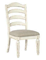 Realyn 2 Neutral Fabric/Chipped White Wood Side Chairs