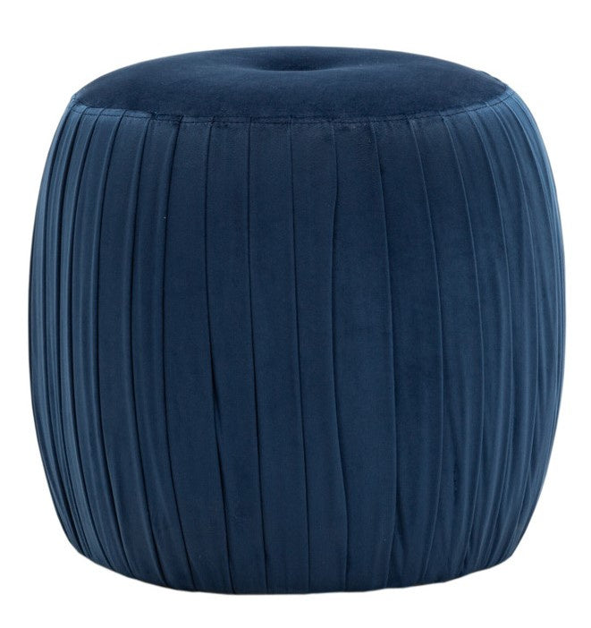 Sommer Navy Pleated Velvet Round Ottoman