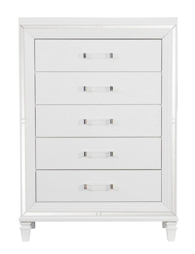 Tamsin White Metallic Finish Wood 5-Drawer Chest