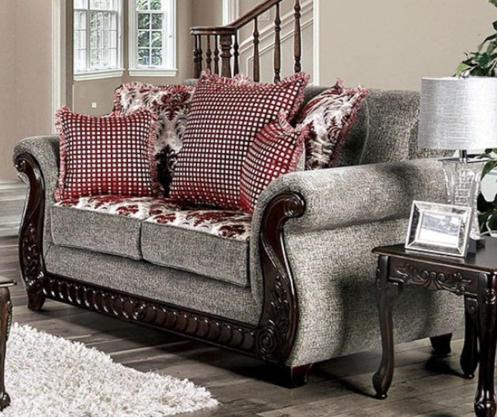 Whitland Light Gray/Red Chenille Loveseat