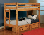 Wrangle Hill Amber Wash Wood Twin/Twin Bunk Bed with Storage