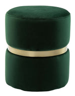 Yamma Forest Green Soft Velvet Ottoman with Gold Band