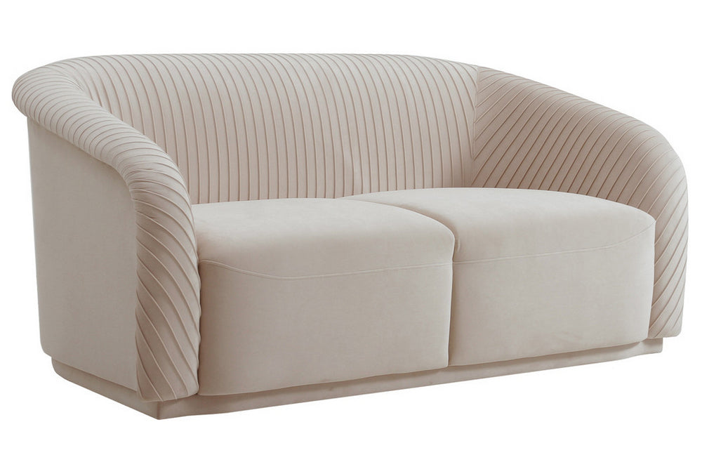 Yara Pleated Beige Velvet Loveseat