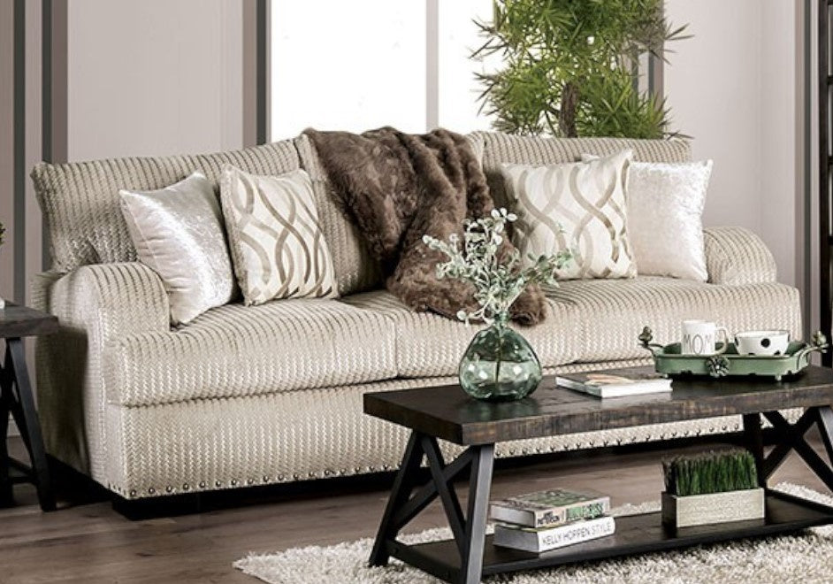 Zayla Golden Ivory Chenille Sofa (Oversized)