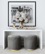 Abir Grey Velvet Ottoman with Diamond Pattern