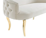 Adina White Velvet Loveseat with Gold Metal Legs