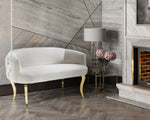 Adina White Velvet Loveseat with Gold Metal Legs