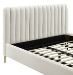 Angela Contemporary Cream Velvet King Platform Bed