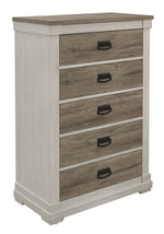 Arcadia White & Weathered Gray Wood 5-Drawer Chest