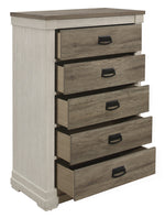 Arcadia White & Weathered Gray Wood 5-Drawer Chest