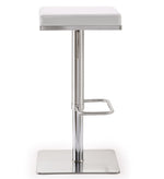 Bari White Vegan Leather/Steel Adjustable Bar Stool