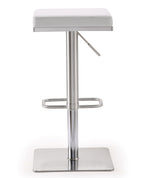 Bari White Vegan Leather/Steel Adjustable Bar Stool