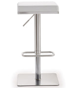 Bari White Vegan Leather/Steel Adjustable Bar Stool