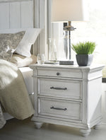 Kanwyn Whitewash Wood 3-Drawer Nightstand