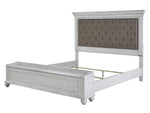 Kanwyn Whitewash Wood/Fabric Cal King Storage Bed