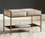 Blakely Grey Velvet/Brass Finish Metal Bench