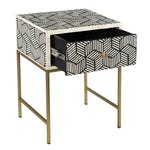 Bone Inlay Side Table with Antique Brass Base