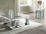 Caesia Mirrored End Table with Faux Diamonds & Bottom Shelf